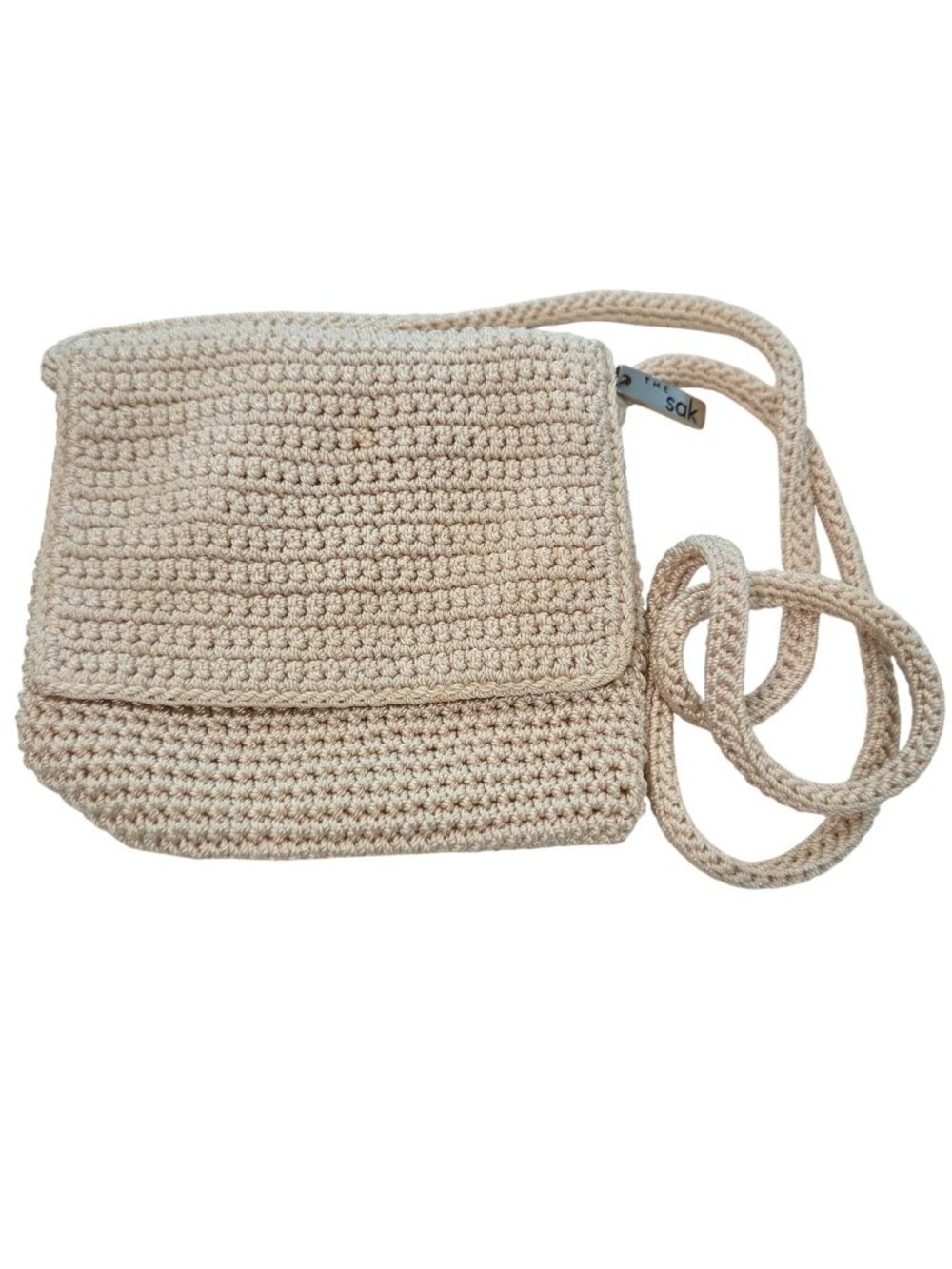 The Sak Cream Crocheted Small Crossbody Bag Shoulder Handbag Purse
